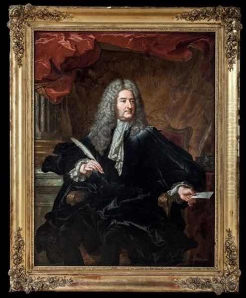 Portrait De Michel-robert Le Pelletier Des Forts (1675-1740)(collab W/studio) Oil Painting by Hyacinthe Rigaud