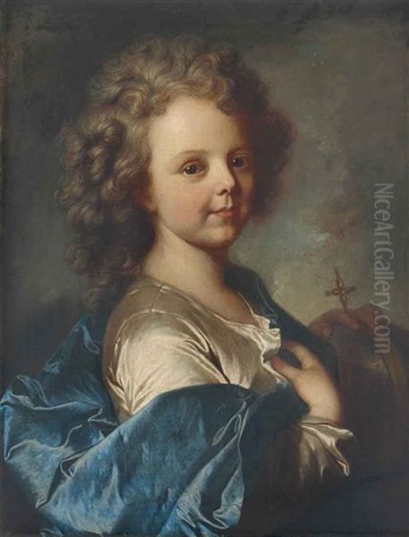 Portrait D'un Enfant Avec Une Cape Bleue Oil Painting by Hyacinthe Rigaud