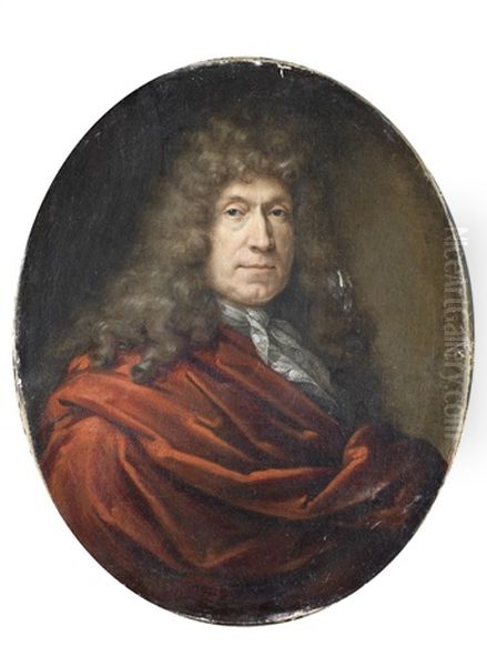 Portrait Of A Gentleman, Half-length, In A Red Cloak Oil Painting by Hyacinthe Rigaud