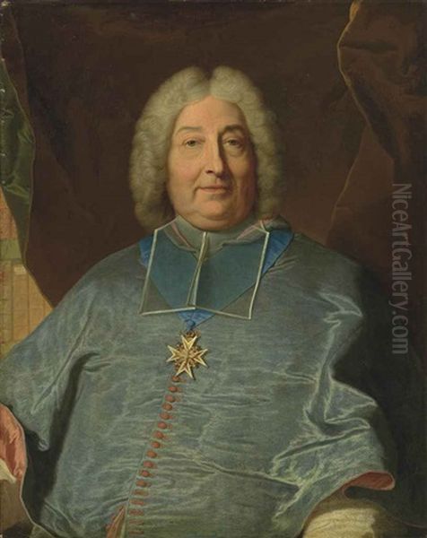 Portrait Of Charles Gaspard Guillaume De Vintimille Du Luc, Archbishop Of Paris (1655-1746), Half-length, In A Blue Coat... Oil Painting by Hyacinthe Rigaud