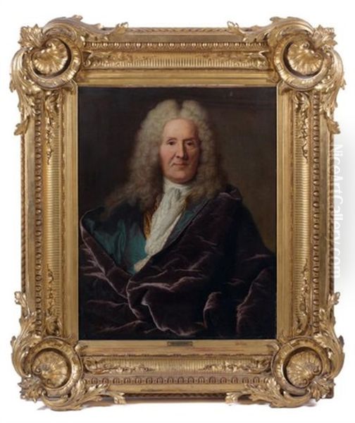 Portrait D'homme Dans Un Manteau Double De Satin Oil Painting by Hyacinthe Rigaud