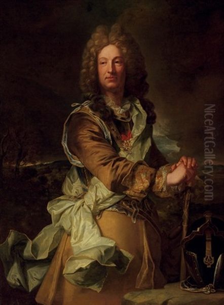 Portrait Of A Military Officer In A Breastplate, Wearing The Order Of Saint-esprit Oil Painting by Hyacinthe Rigaud