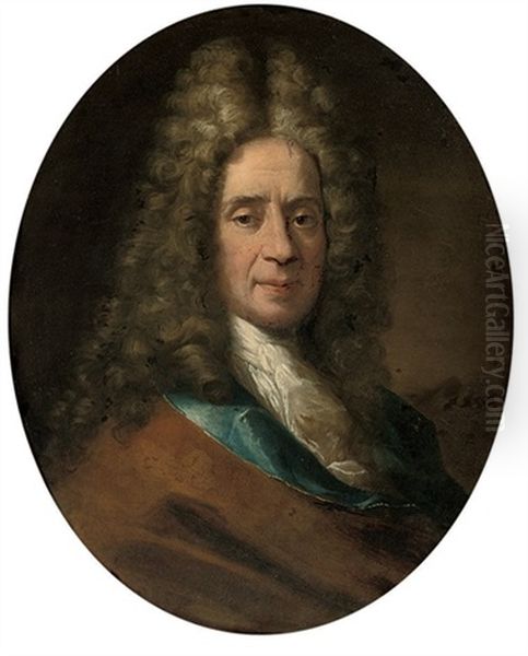 Portrait Of A Gentleman In Brown And Blue Robes Oil Painting by Hyacinthe Rigaud