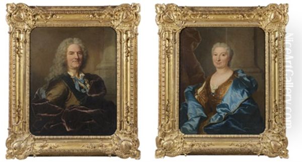 Portrait D'antoine Rousseau (+ Portrait De Son Epouse; Pair) Oil Painting by Hyacinthe Rigaud