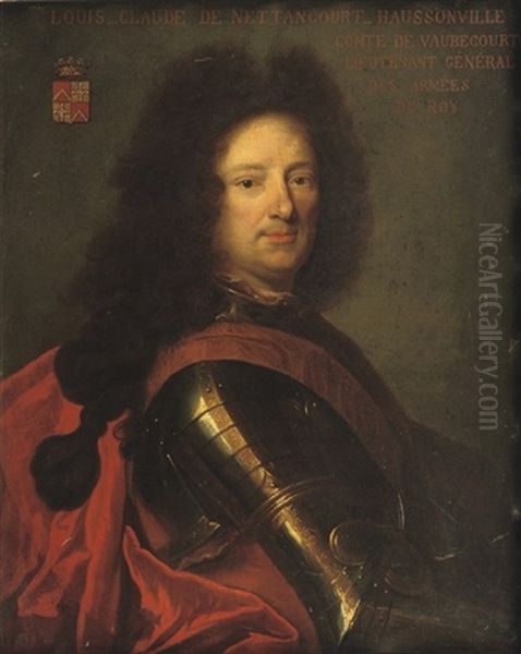 Portrait Of Lieutenant General Louis-claude De Nettancourt-haussonville In Armour With A Red Sash Oil Painting by Hyacinthe Rigaud