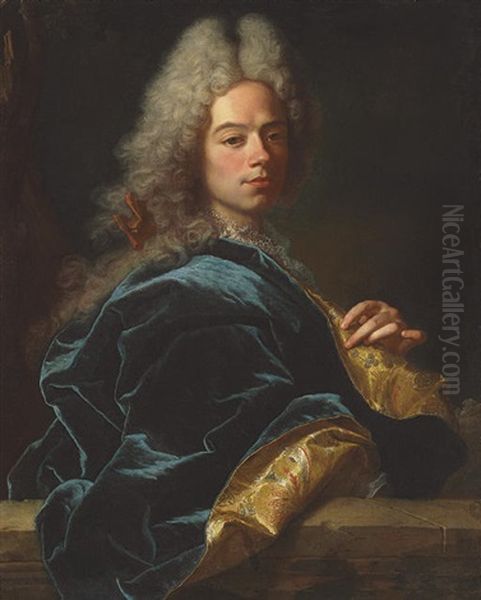 Portrait Of Jean-louis De Roll-montpellier In A Blue And Gold Robe Oil Painting by Hyacinthe Rigaud