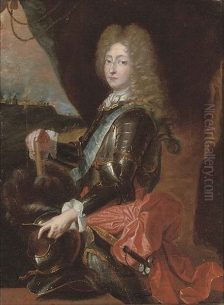 Portrait Of A Gentleman (prince Eugene Of Savoy?) In Armour Oil Painting by Hyacinthe Rigaud