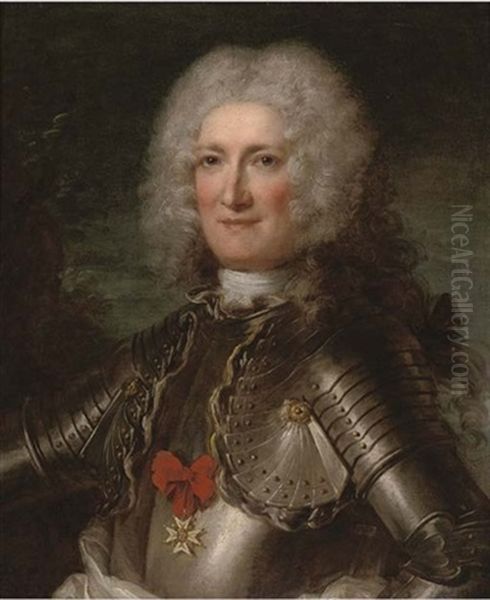 Portrait Of A Gentleman, Bust-length, In Armour, Wearing The Order Of The Saint Michel Oil Painting by Hyacinthe Rigaud