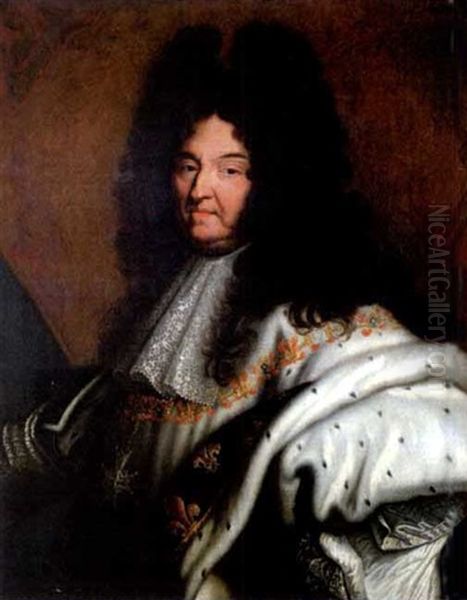 Portrait De Louis Xiv En Costume De Majeste Avec Le Grand Collier De L'ordre Du Saint-esprit Oil Painting by Hyacinthe Rigaud