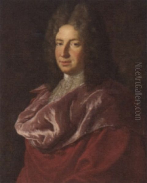 Portrait Of A Gentleman In A Red Robe Oil Painting by Hyacinthe Rigaud