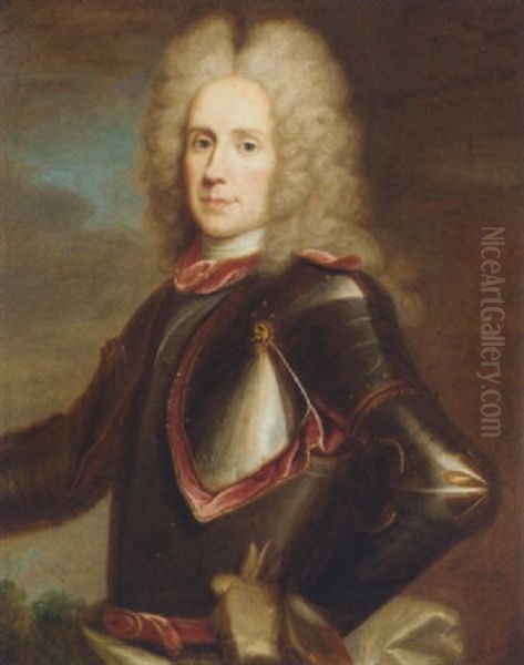 Portrait Of An Officer In Armour Oil Painting by Hyacinthe Rigaud