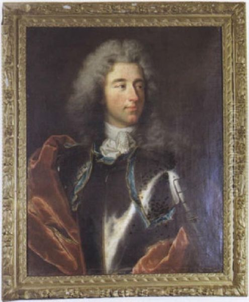 Portrait D'homme En Armure A L'etole Rouge Oil Painting by Hyacinthe Rigaud