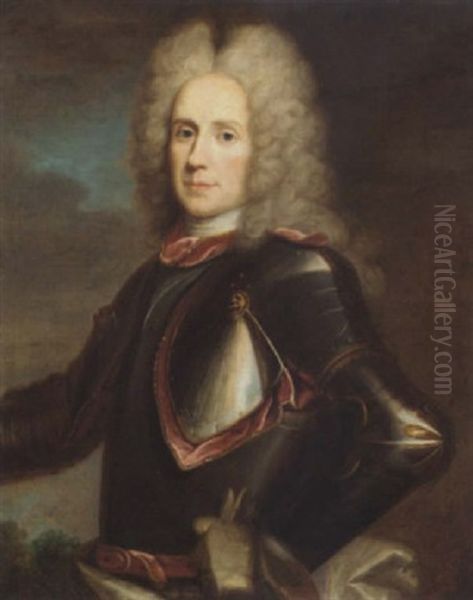 Portrait Of An Officer In Armour Oil Painting by Hyacinthe Rigaud