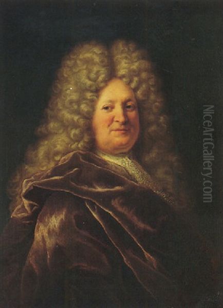 Portrait Of A Gentleman Wearing A Velvet Cloak Oil Painting by Hyacinthe Rigaud