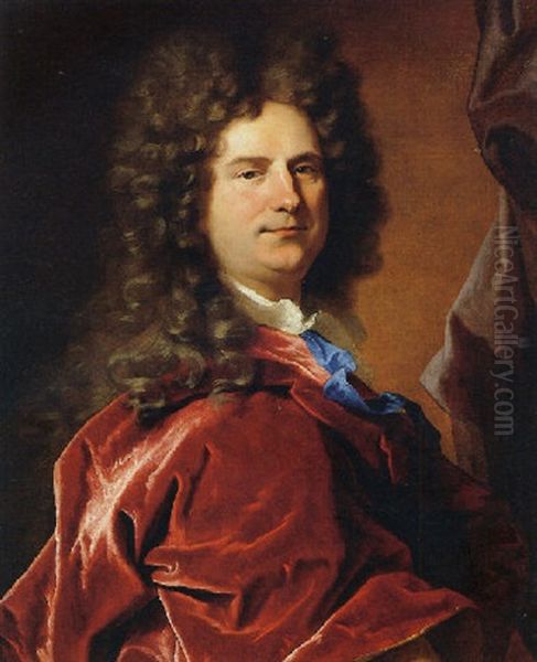 Portrait Of A Gentleman In Red Mantle Oil Painting by Hyacinthe Rigaud