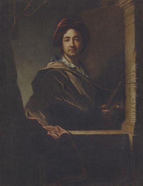 Portrait Of The Artist At A Casement Oil Painting by Hyacinthe Rigaud