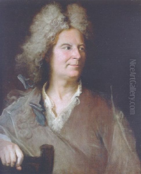 Portrait Of A Sculptor (robert Le Lorrain?) In A Light Brown Jacket, A Mallet In His Right Hand Oil Painting by Hyacinthe Rigaud