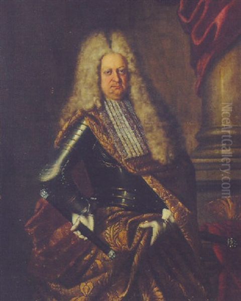 Portrait Of An Army Commander Wearing Armor With Two Batons Oil Painting by Hyacinthe Rigaud