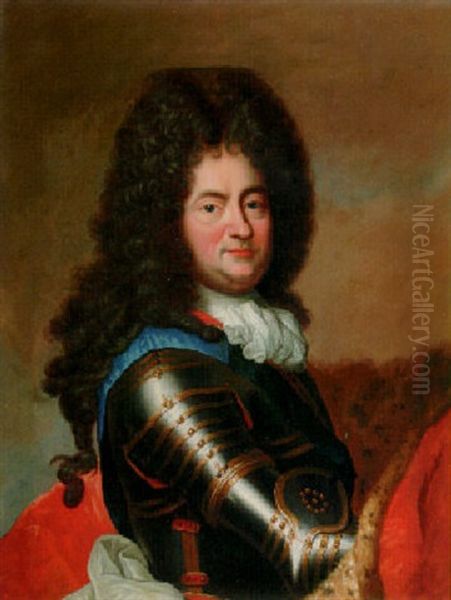 Portrait Of Philip Ii Duc D'orleans, Bust-length, In Armour And A Mantle Oil Painting by Hyacinthe Rigaud