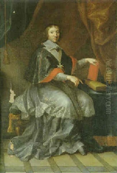 Portrait Du Cardinal De Noailles A Son Bureau Oil Painting by Hyacinthe Rigaud