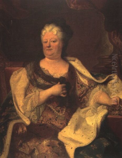 Portait De La Duchesse D'orleans, Elisabeth Charlotte De Baviere Oil Painting by Hyacinthe Rigaud