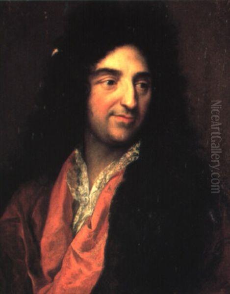 Portrait De Jean De La Fontaine Oil Painting by Hyacinthe Rigaud