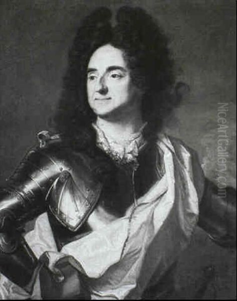 A Portrait Of A Gentleman, Long Bust Length, Dressed In     Armour And A White Silk Sash Oil Painting by Hyacinthe Rigaud