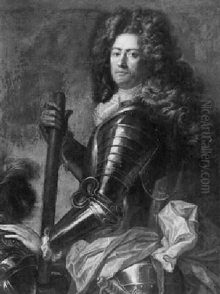 Portrait Of A Nobleman In Armour Oil Painting by Hyacinthe Rigaud