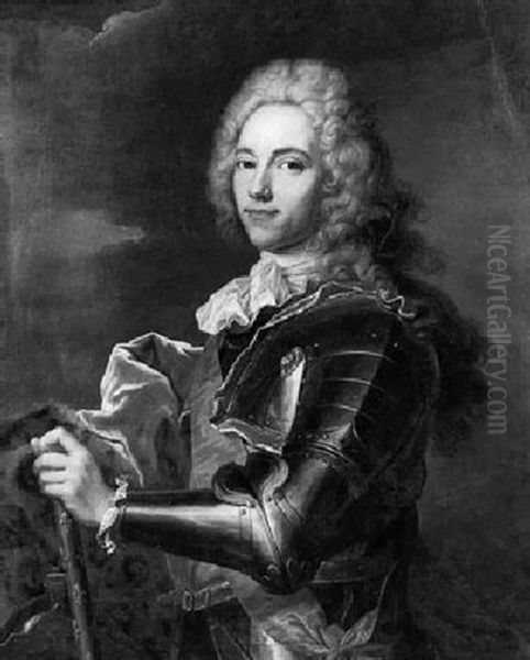 A Portrait Of Charles Louis Auguste Fouquet De Belle-isle,  Duc De Gisors, Half Length, Wearing A Sash Of Office.... Oil Painting by Hyacinthe Rigaud