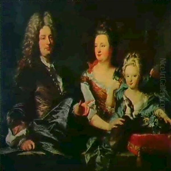 Portrait De Jean Le Juge, De Sa Femme Elisabeth De          Gouy Et De Leur Fille, Marguerite-charlotte Oil Painting by Hyacinthe Rigaud