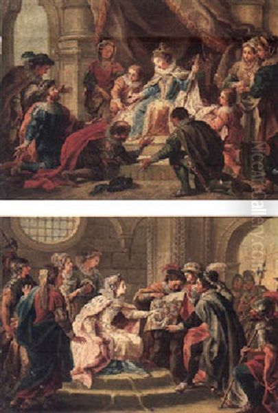 A Court Scene With Subjects Prostrate Before A Queen Oil Painting by John Francis Rigaud