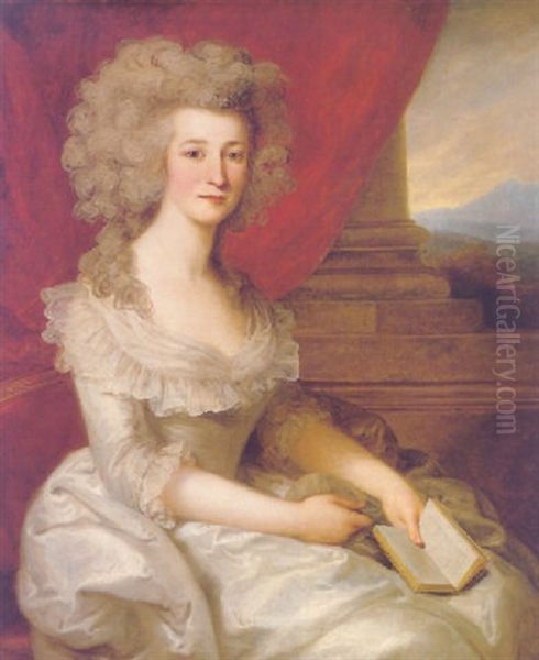 Portrait Of A Lady Wearing A White Dress And Holding A Book Oil Painting by John Francis Rigaud