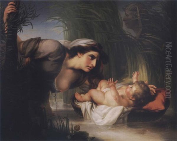 The Mother Of Moses Setting Him Into The River Oil Painting by John Francis Rigaud