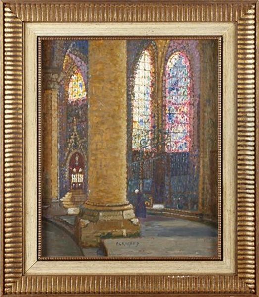 Interior Of Chartes Cathedral Oil Painting by Pierre Gaston Rigaud