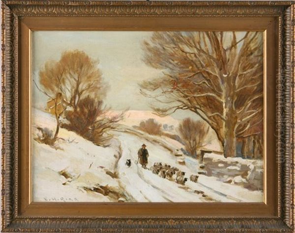 Snowy Sheep Oil Painting by Ernest Higgins Rigg