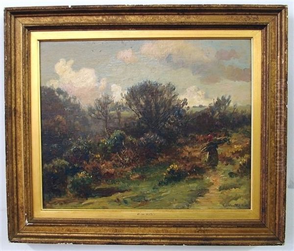 Landscape With Figure Holding A Bundle Of Sticks Oil Painting by Ernest Higgins Rigg