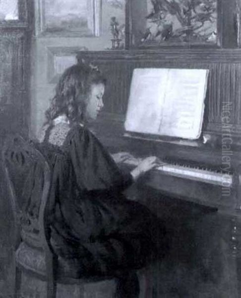 Portrait Of The Artist's Daughter At The Piano Oil Painting by Ernest Higgins Rigg