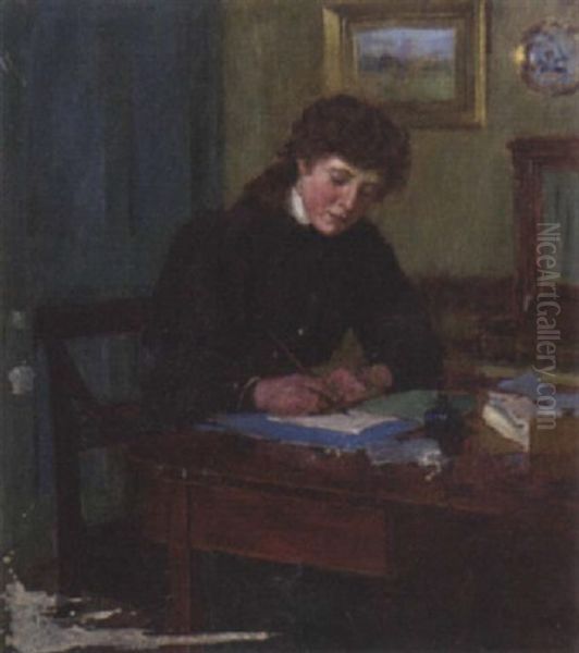 Schreibende Junge Frau Oil Painting by Ernest Higgins Rigg