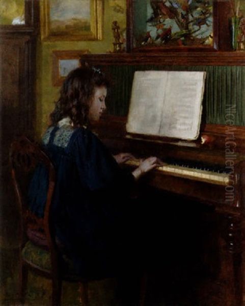 Portrait Of The Artist's Daughter At The Piano Oil Painting by Ernest Higgins Rigg