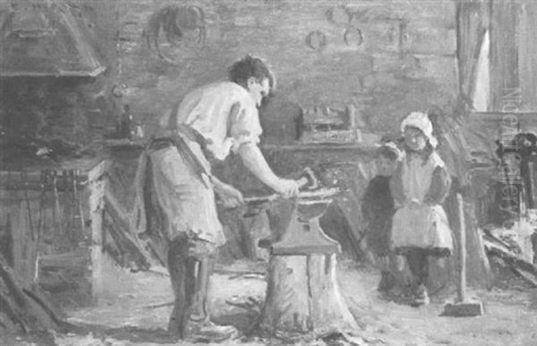 Children At The Forge Oil Painting by Ernest Higgins Rigg