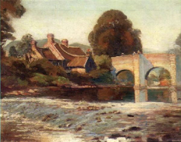 Low Bridge, Barnad Castle, Co. Durham Oil Painting by Ernest Higgins Rigg