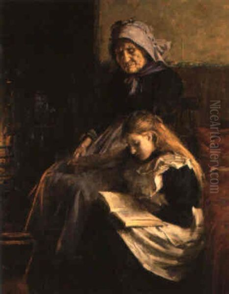 Reading To Granny Oil Painting by Ernest Higgins Rigg