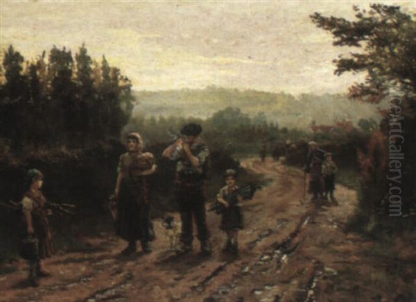 Hop Pickers At The End Of The Day Oil Painting by Ernest Higgins Rigg