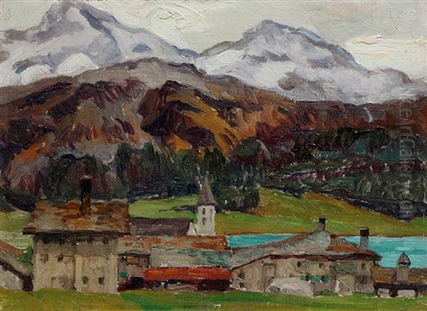 Silvaplana. Dorf Mit Piz Surlej Oil Painting by Sigismund Righini