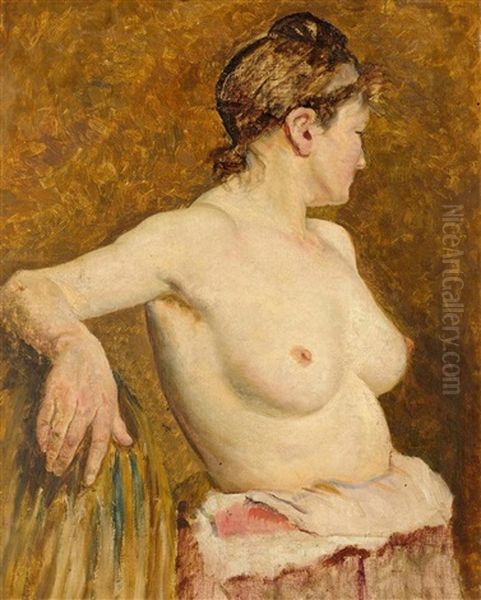 Academic Study, Standing Female Nude Oil Painting by Sigismund Righini