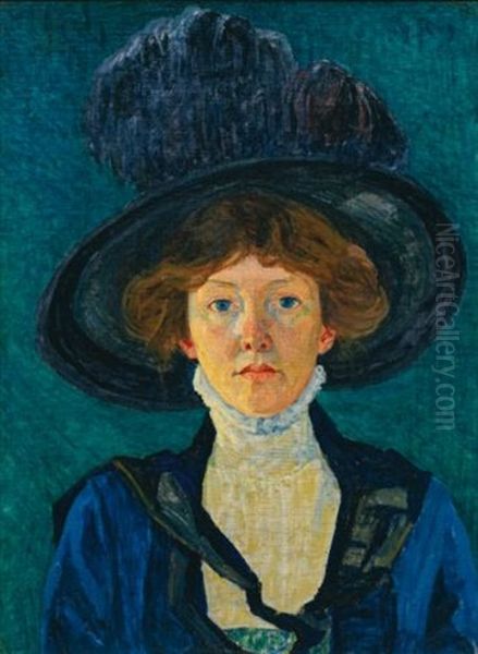 Frau Mit Hut (lady With Hat) Oil Painting by Sigismund Righini