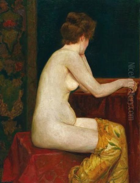 Weiblicher, Sitzender Akt (female, Sitting Nude) Oil Painting by Sigismund Righini