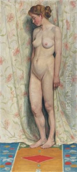 Stehender Weiblicher Akt (standing Female Nude) Oil Painting by Sigismund Righini