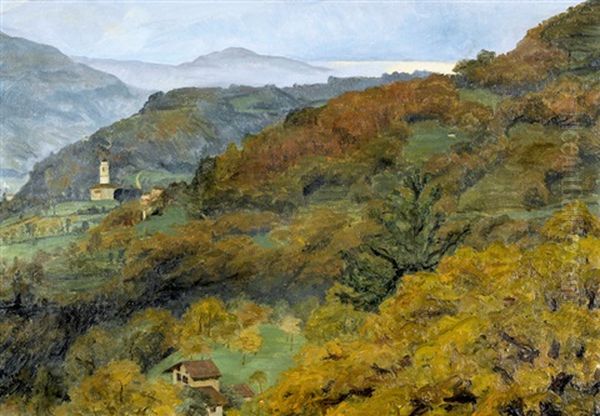 Herbstliche Tessiner Landschaft Bei Beride Oil Painting by Sigismund Righini