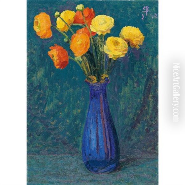 Anemonen In Blauer Vase (anemones In Blue Vase) Oil Painting by Sigismund Righini